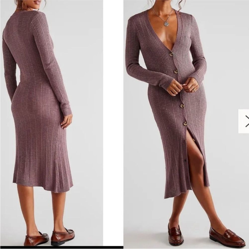 FREE PEOPLE SWEATER DRESS DATE NIGHT CARDI CARDIGAN MAUVE PURPLE XS
